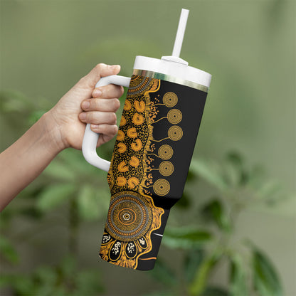 Hope For Childhood Cancer Support Personalised Tumbler With Handle Aboriginal Gold Ribbon Dot Painting