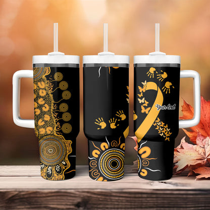 Hope For Childhood Cancer Support Personalised Tumbler With Handle Aboriginal Gold Ribbon Dot Painting