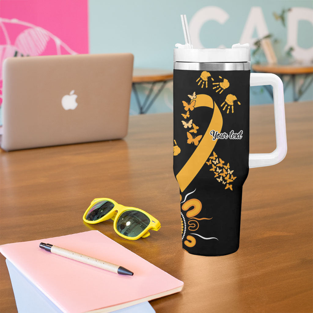 Hope For Childhood Cancer Support Personalised Tumbler With Handle Aboriginal Gold Ribbon Dot Painting