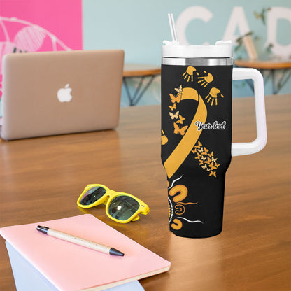 Hope For Childhood Cancer Support Personalised Tumbler With Handle Aboriginal Gold Ribbon Dot Painting