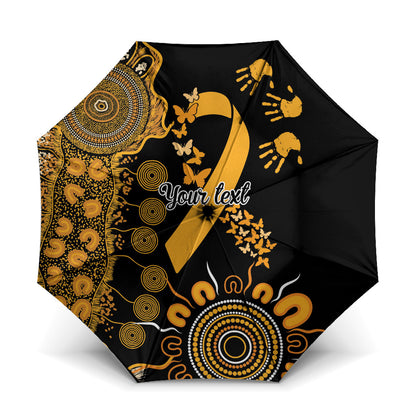 Hope For Childhood Cancer Support Personalised Umbrella Aboriginal Gold Ribbon Dot Painting