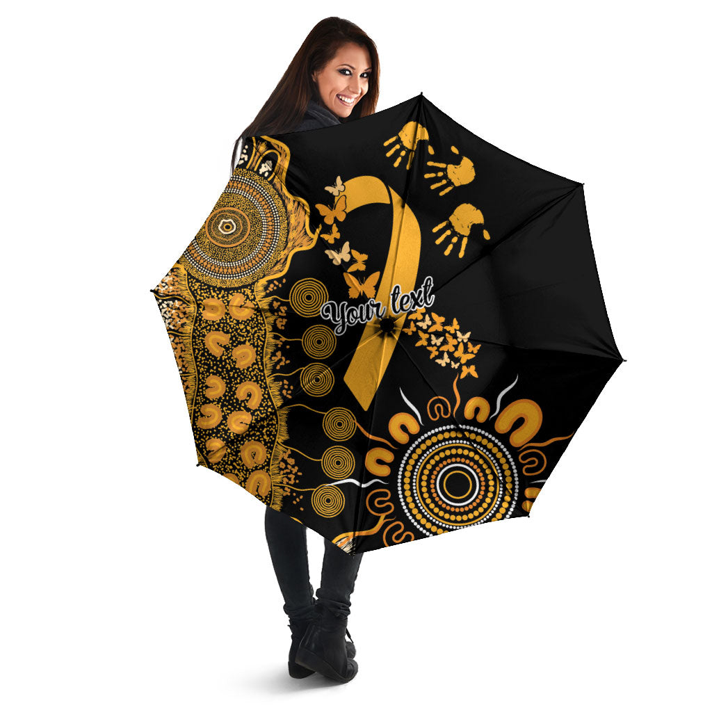 Hope For Childhood Cancer Support Personalised Umbrella Aboriginal Gold Ribbon Dot Painting
