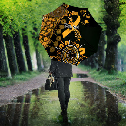 Hope For Childhood Cancer Support Personalised Umbrella Aboriginal Gold Ribbon Dot Painting