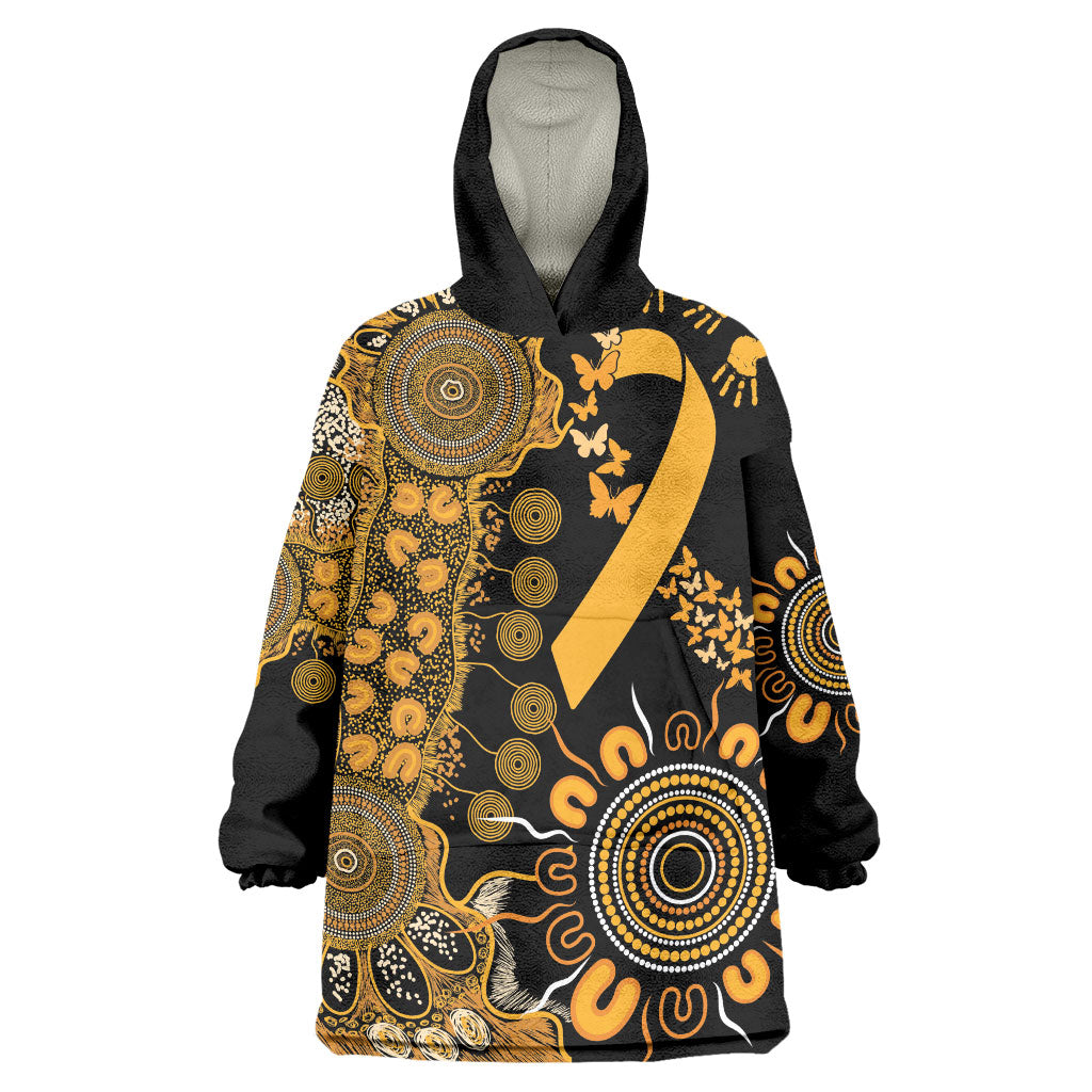 Hope For Childhood Cancer Support Personalised Wearable Blanket Hoodie Aboriginal Gold Ribbon Dot Painting