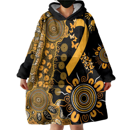 Hope For Childhood Cancer Support Personalised Wearable Blanket Hoodie Aboriginal Gold Ribbon Dot Painting