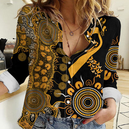 Hope For Childhood Cancer Support Personalised Women Casual Shirt Aboriginal Gold Ribbon Dot Painting
