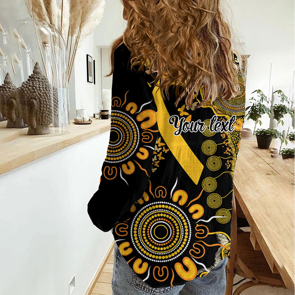 Hope For Childhood Cancer Support Personalised Women Casual Shirt Aboriginal Gold Ribbon Dot Painting