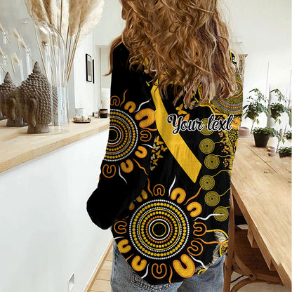 Hope For Childhood Cancer Support Personalised Women Casual Shirt Aboriginal Gold Ribbon Dot Painting