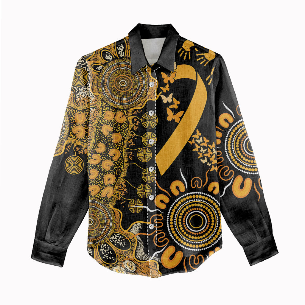 Hope For Childhood Cancer Support Personalised Women Casual Shirt Aboriginal Gold Ribbon Dot Painting