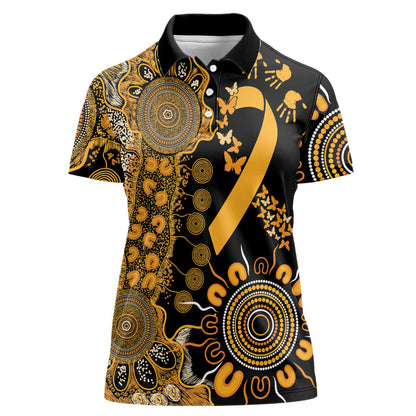 Hope For Childhood Cancer Support Personalised Women Polo Shirt Aboriginal Gold Ribbon Dot Painting