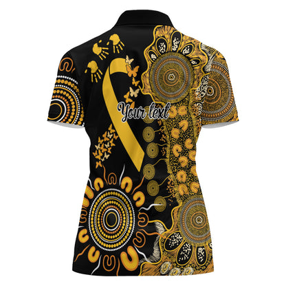 Hope For Childhood Cancer Support Personalised Women Polo Shirt Aboriginal Gold Ribbon Dot Painting