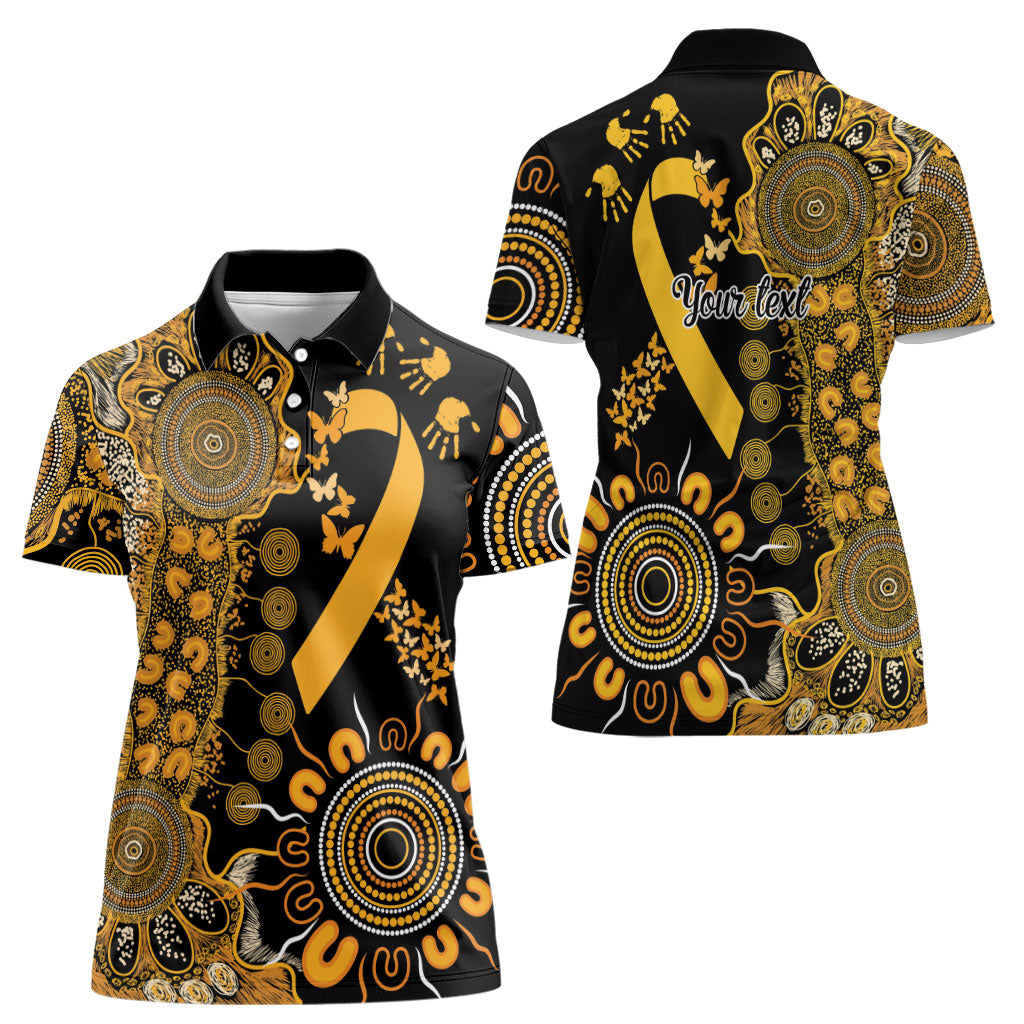 Hope For Childhood Cancer Support Personalised Women Polo Shirt Aboriginal Gold Ribbon Dot Painting