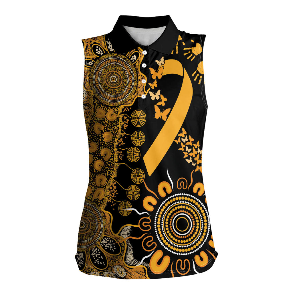 Hope For Childhood Cancer Support Personalised Women Sleeveless Polo Shirt Aboriginal Gold Ribbon Dot Painting