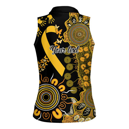 Hope For Childhood Cancer Support Personalised Women Sleeveless Polo Shirt Aboriginal Gold Ribbon Dot Painting