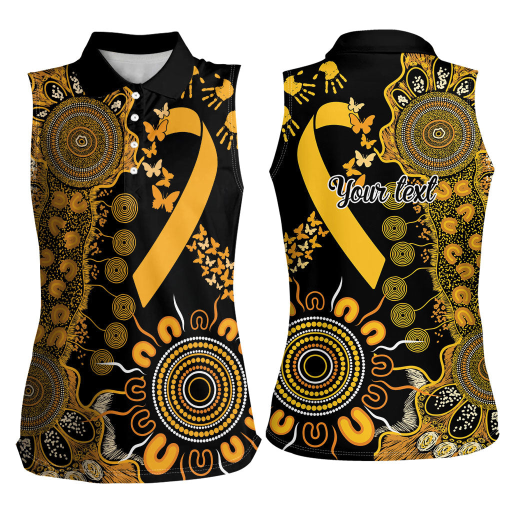 Hope For Childhood Cancer Support Personalised Women Sleeveless Polo Shirt Aboriginal Gold Ribbon Dot Painting