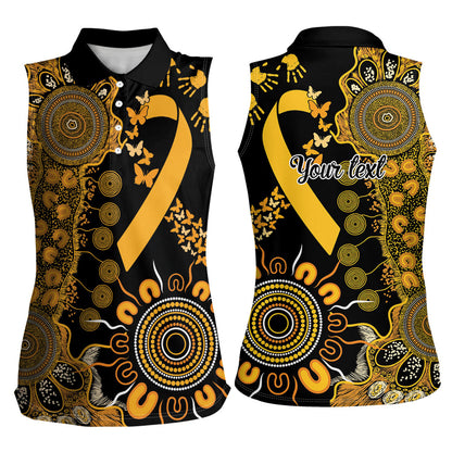 Hope For Childhood Cancer Support Personalised Women Sleeveless Polo Shirt Aboriginal Gold Ribbon Dot Painting