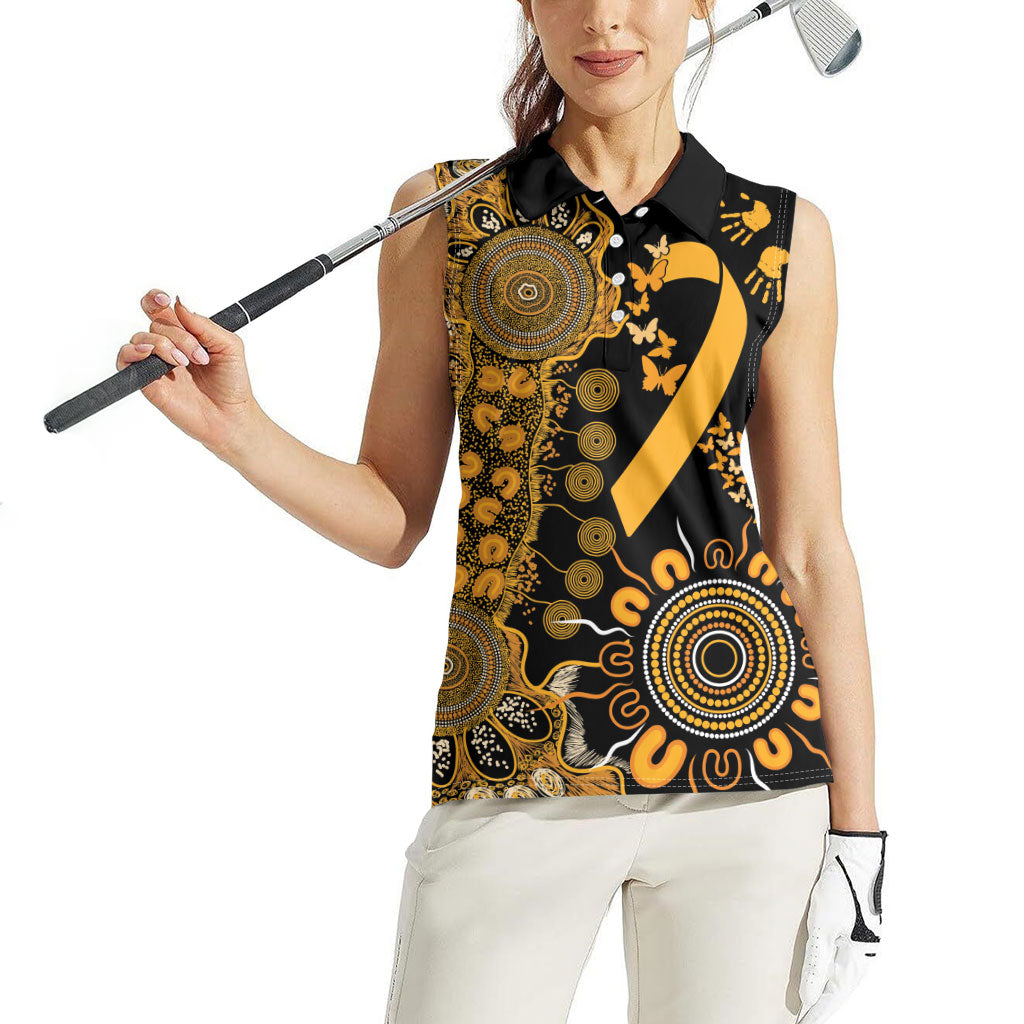Hope For Childhood Cancer Support Personalised Women Sleeveless Polo Shirt Aboriginal Gold Ribbon Dot Painting