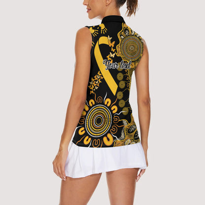 Hope For Childhood Cancer Support Personalised Women Sleeveless Polo Shirt Aboriginal Gold Ribbon Dot Painting