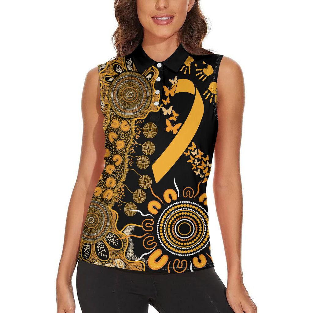 Hope For Childhood Cancer Support Personalised Women Sleeveless Polo Shirt Aboriginal Gold Ribbon Dot Painting