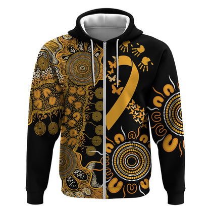 Hope For Childhood Cancer Support Personalised Zip Hoodie Aboriginal Gold Ribbon Dot Painting