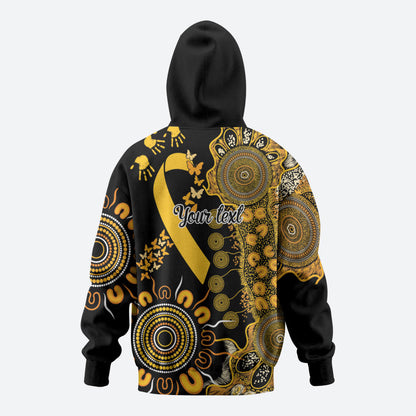 Hope For Childhood Cancer Support Personalised Zip Hoodie Aboriginal Gold Ribbon Dot Painting