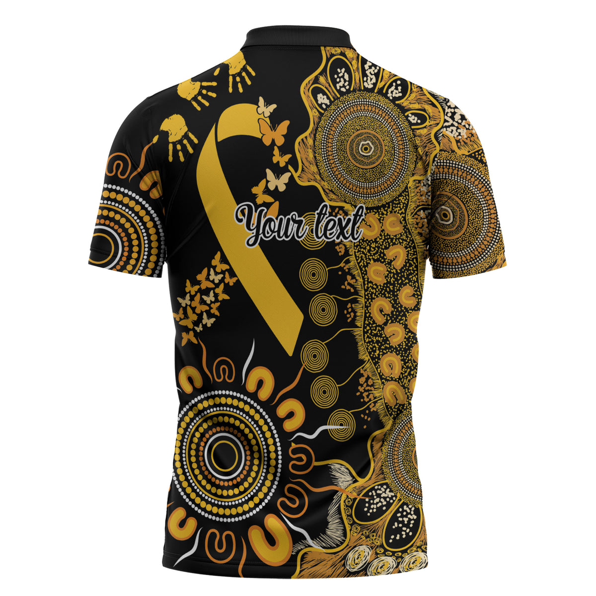 Hope For Childhood Cancer Support Personalised Zipper Polo Shirt Aboriginal Gold Ribbon Dot Painting