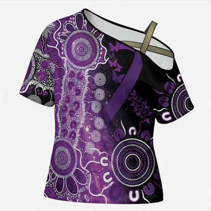 Australia Domestic Violence Support Personalised Cross Shoulder Shirt Aboriginal Ribbon Dot Painting