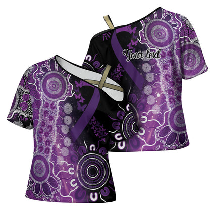 Australia Domestic Violence Support Personalised Cross Shoulder Shirt Aboriginal Ribbon Dot Painting