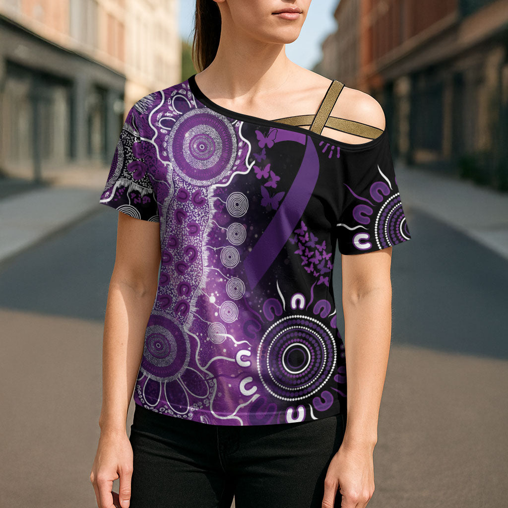 Australia Domestic Violence Support Personalised Cross Shoulder Shirt Aboriginal Ribbon Dot Painting