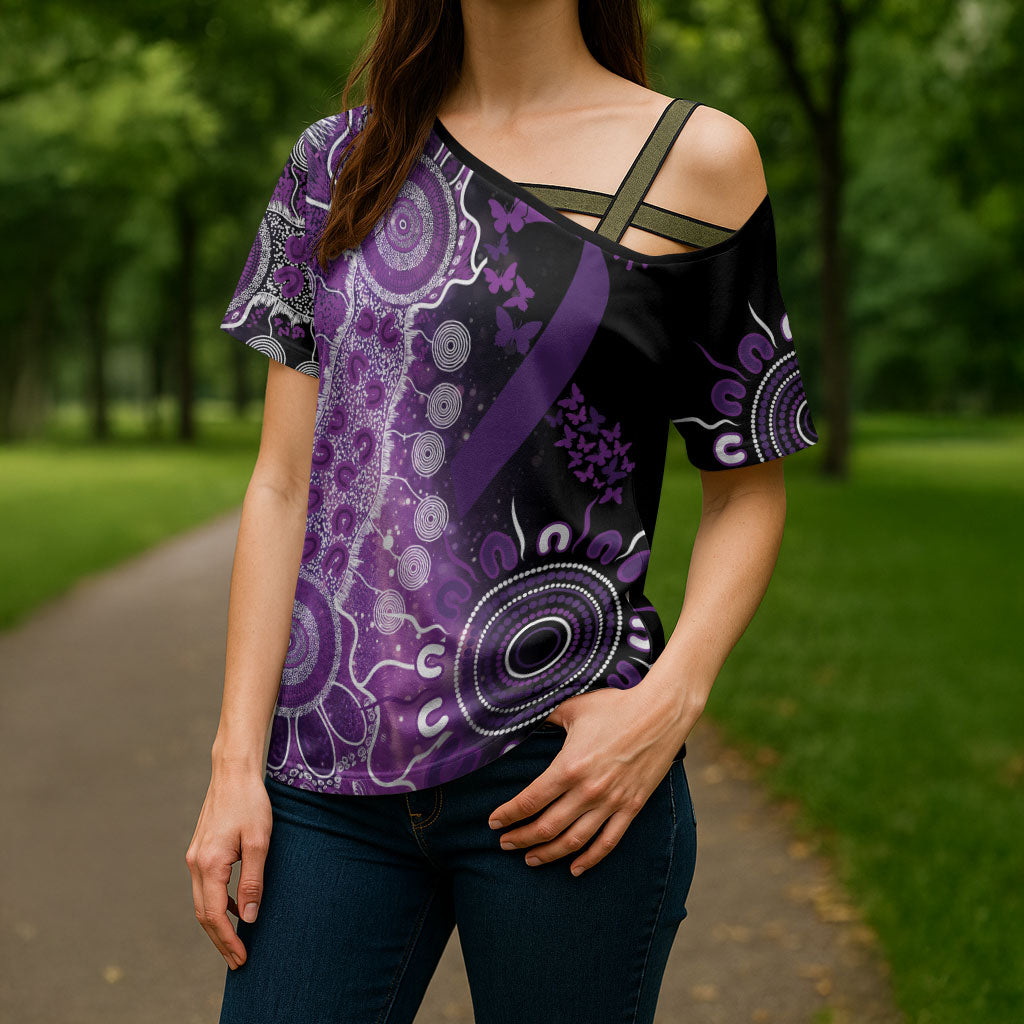 Australia Domestic Violence Support Personalised Cross Shoulder Shirt Aboriginal Ribbon Dot Painting