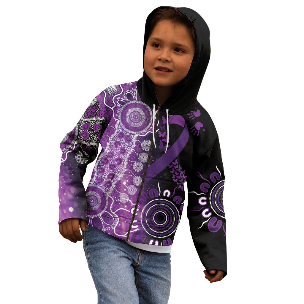 Australia Domestic Violence Support Personalised Kid Hoodie Aboriginal Ribbon Dot Painting