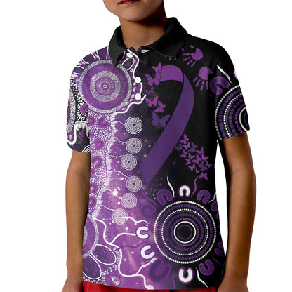 Australia Domestic Violence Support Personalised Kid Polo Shirt Aboriginal Ribbon Dot Painting