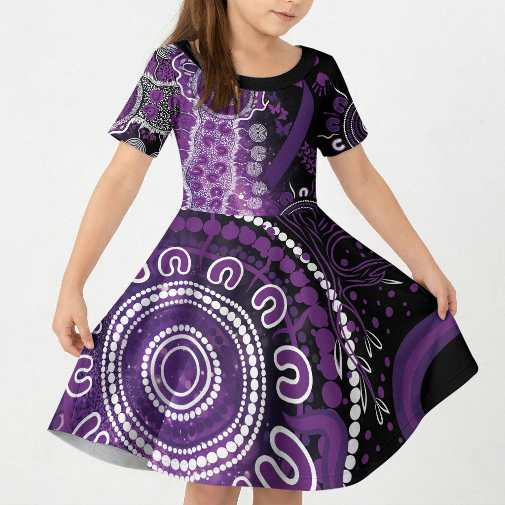 Australia Domestic Violence Support Personalised Kid Short Sleeve Dress Aboriginal Ribbon Dot Painting