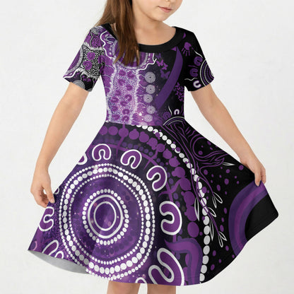 Australia Domestic Violence Support Personalised Kid Short Sleeve Dress Aboriginal Ribbon Dot Painting