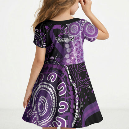 Australia Domestic Violence Support Personalised Kid Short Sleeve Dress Aboriginal Ribbon Dot Painting