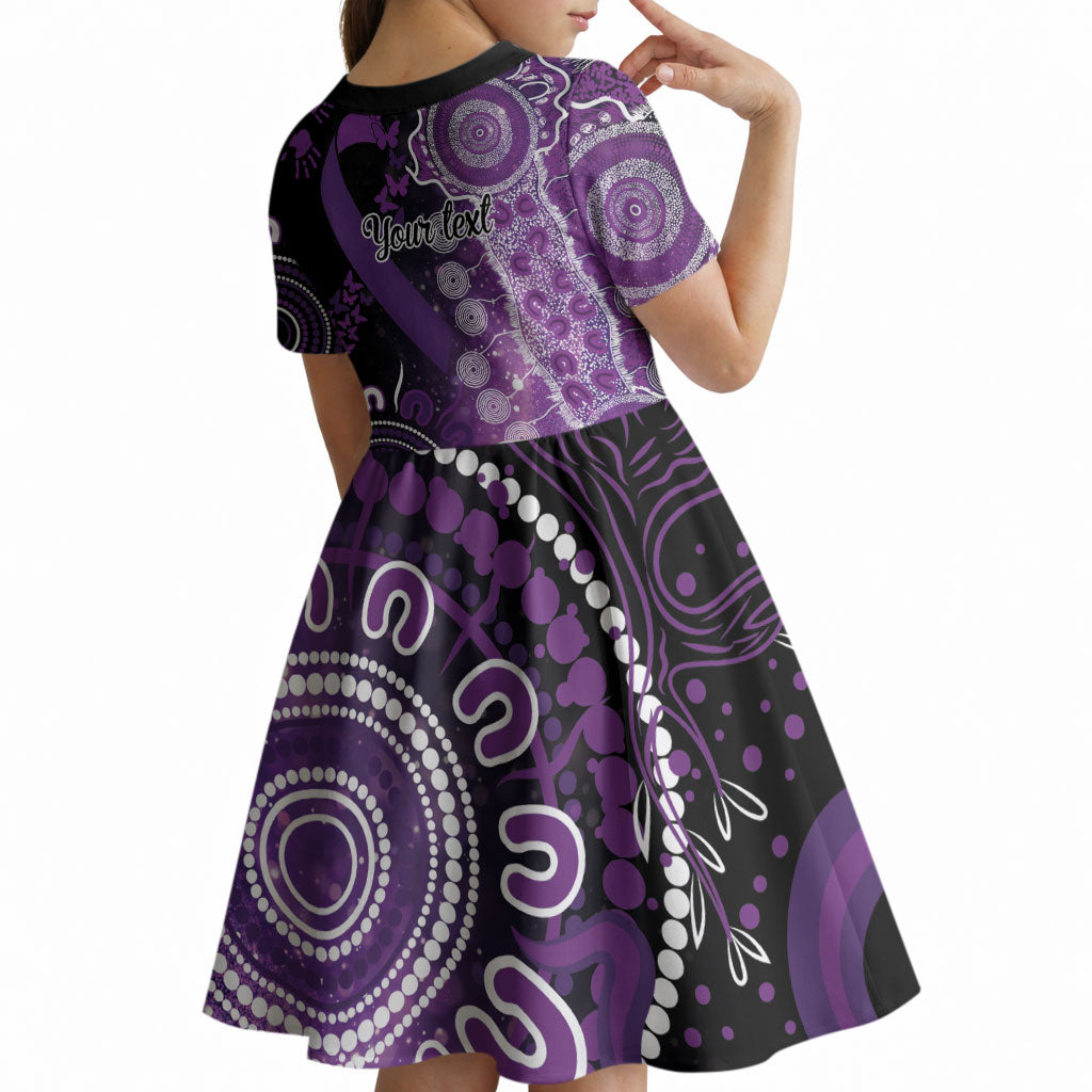 Australia Domestic Violence Support Personalised Kid Short Sleeve Dress Aboriginal Ribbon Dot Painting