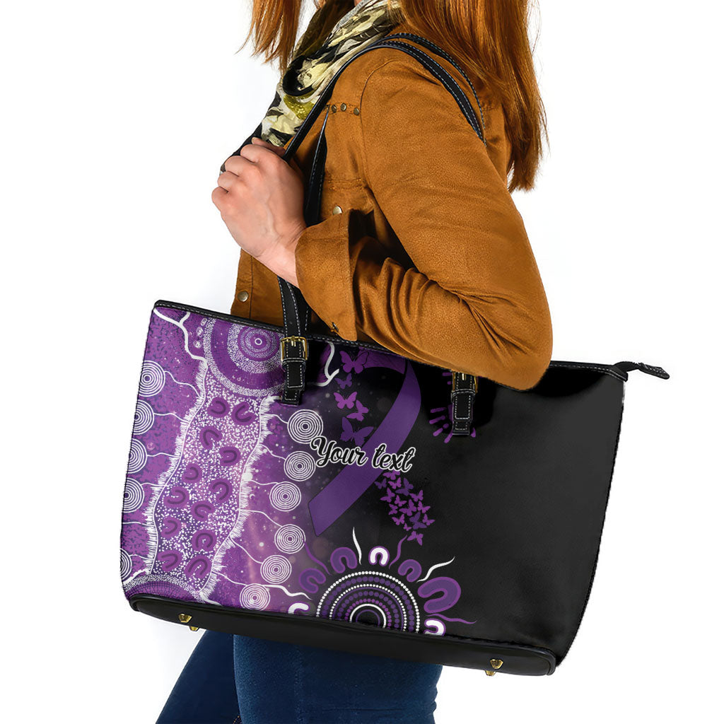 Australia Domestic Violence Support Personalised Leather Tote Bag Aboriginal Ribbon Dot Painting