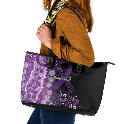Australia Domestic Violence Support Personalised Leather Tote Bag Aboriginal Ribbon Dot Painting