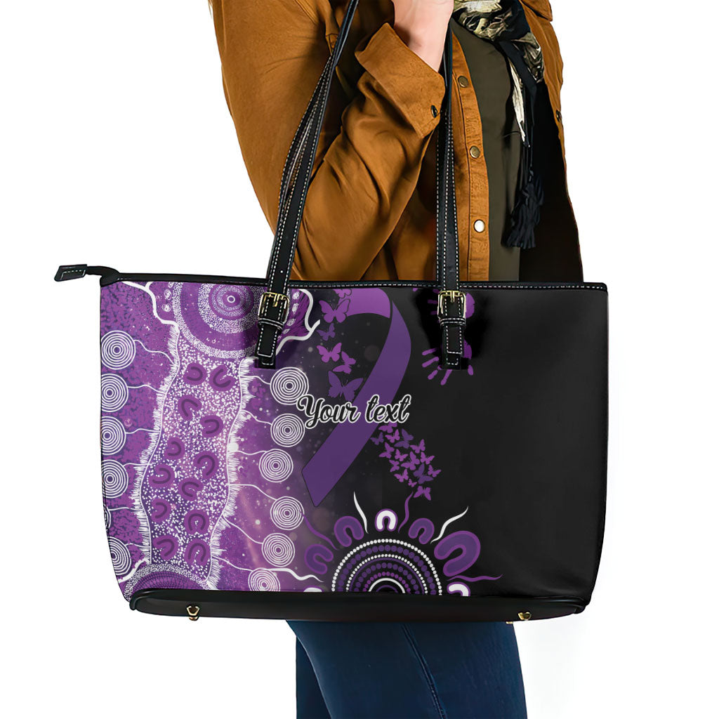 Australia Domestic Violence Support Personalised Leather Tote Bag Aboriginal Ribbon Dot Painting