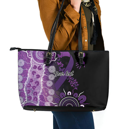 Australia Domestic Violence Support Personalised Leather Tote Bag Aboriginal Ribbon Dot Painting