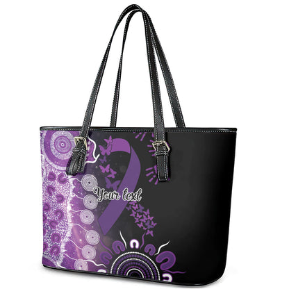 Australia Domestic Violence Support Personalised Leather Tote Bag Aboriginal Ribbon Dot Painting