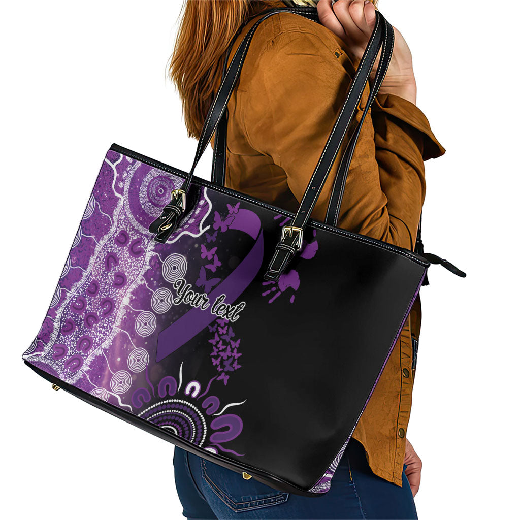 Australia Domestic Violence Support Personalised Leather Tote Bag Aboriginal Ribbon Dot Painting