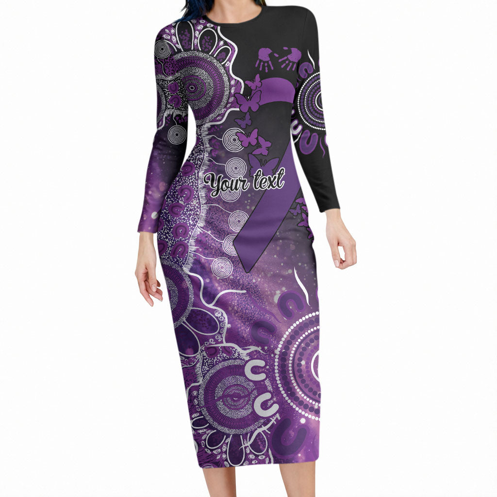 Australia Domestic Violence Support Personalised Long Sleeve Bodycon Dress Aboriginal Ribbon Dot Painting