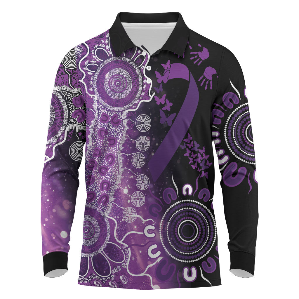 Australia Domestic Violence Support Personalised Long Sleeve Polo Shirt Aboriginal Ribbon Dot Painting