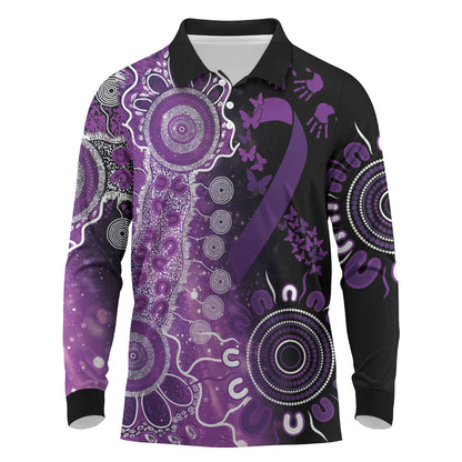 Australia Domestic Violence Support Personalised Long Sleeve Polo Shirt Aboriginal Ribbon Dot Painting