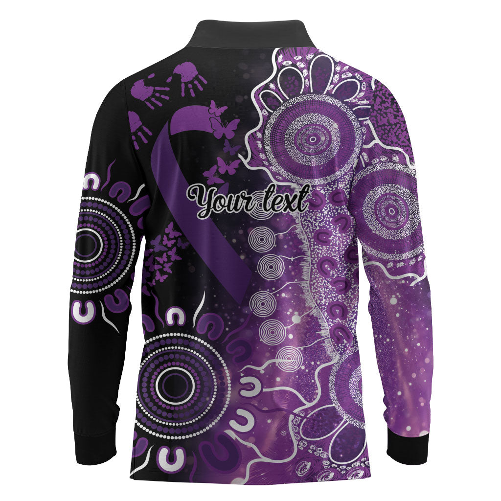 Australia Domestic Violence Support Personalised Long Sleeve Polo Shirt Aboriginal Ribbon Dot Painting