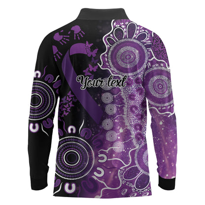 Australia Domestic Violence Support Personalised Long Sleeve Polo Shirt Aboriginal Ribbon Dot Painting