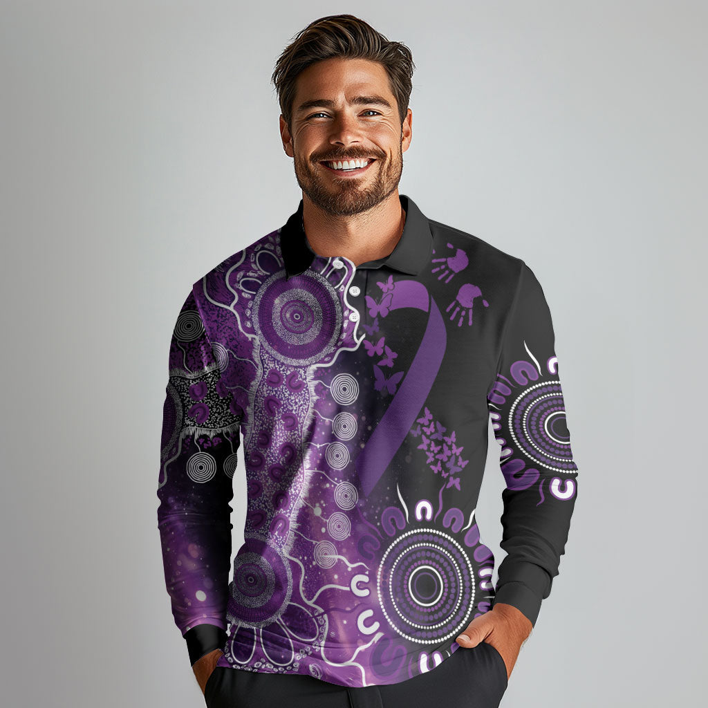 Australia Domestic Violence Support Personalised Long Sleeve Polo Shirt Aboriginal Ribbon Dot Painting