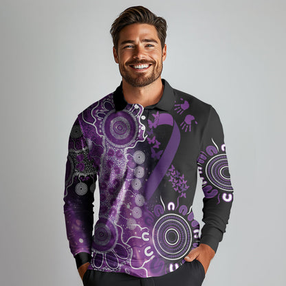 Australia Domestic Violence Support Personalised Long Sleeve Polo Shirt Aboriginal Ribbon Dot Painting