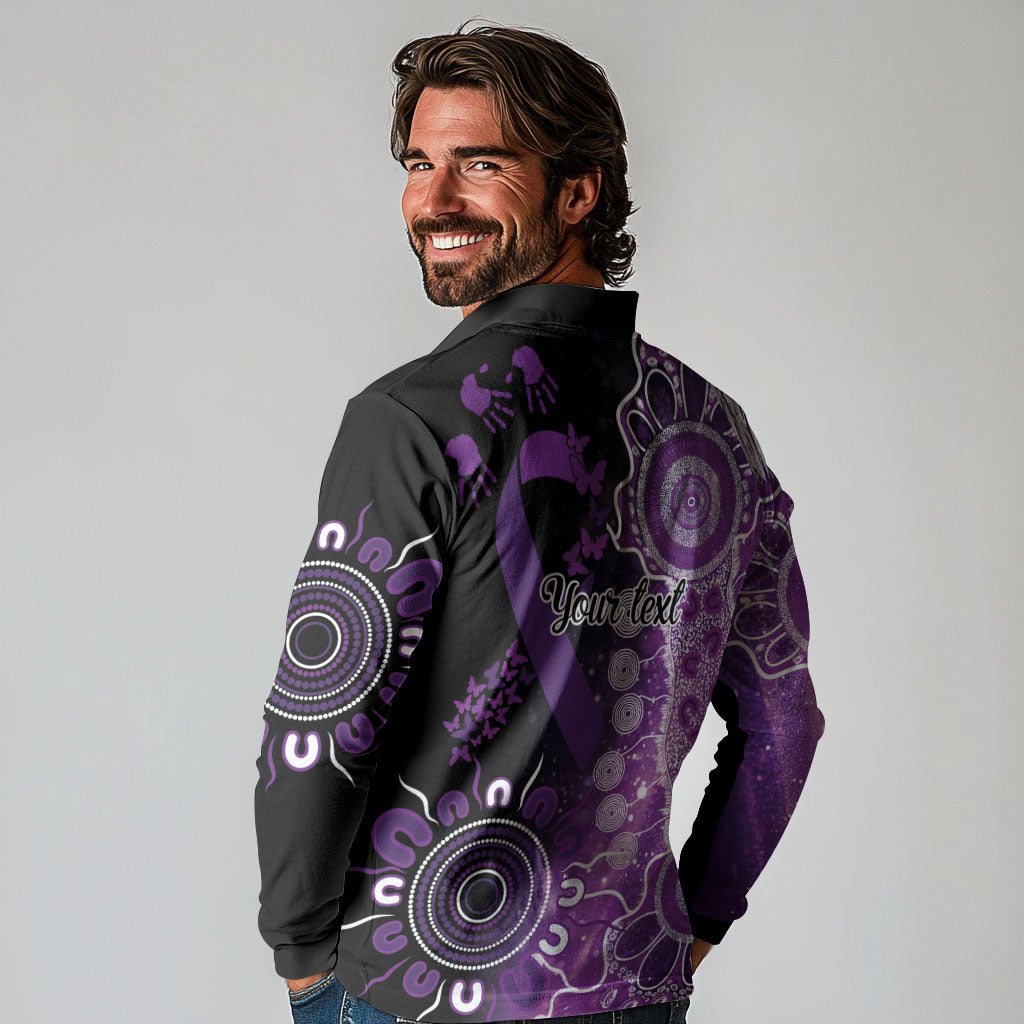 Australia Domestic Violence Support Personalised Long Sleeve Polo Shirt Aboriginal Ribbon Dot Painting